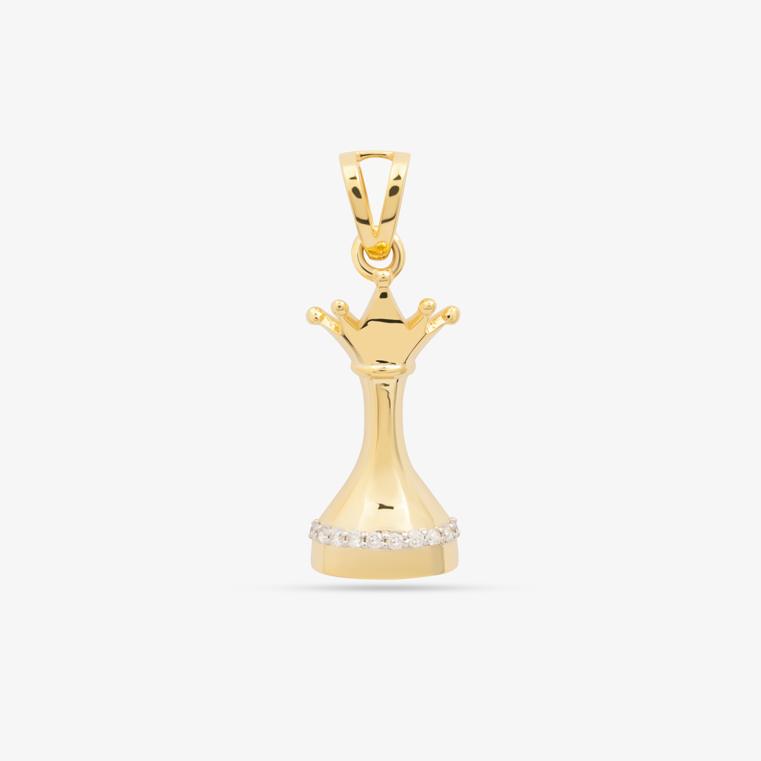 Queen Chess Pendant In 14K Solid Yellow Gold With Diamonds