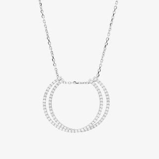 Open Circle Necklace In 18K Solid White Gold With Diamonds