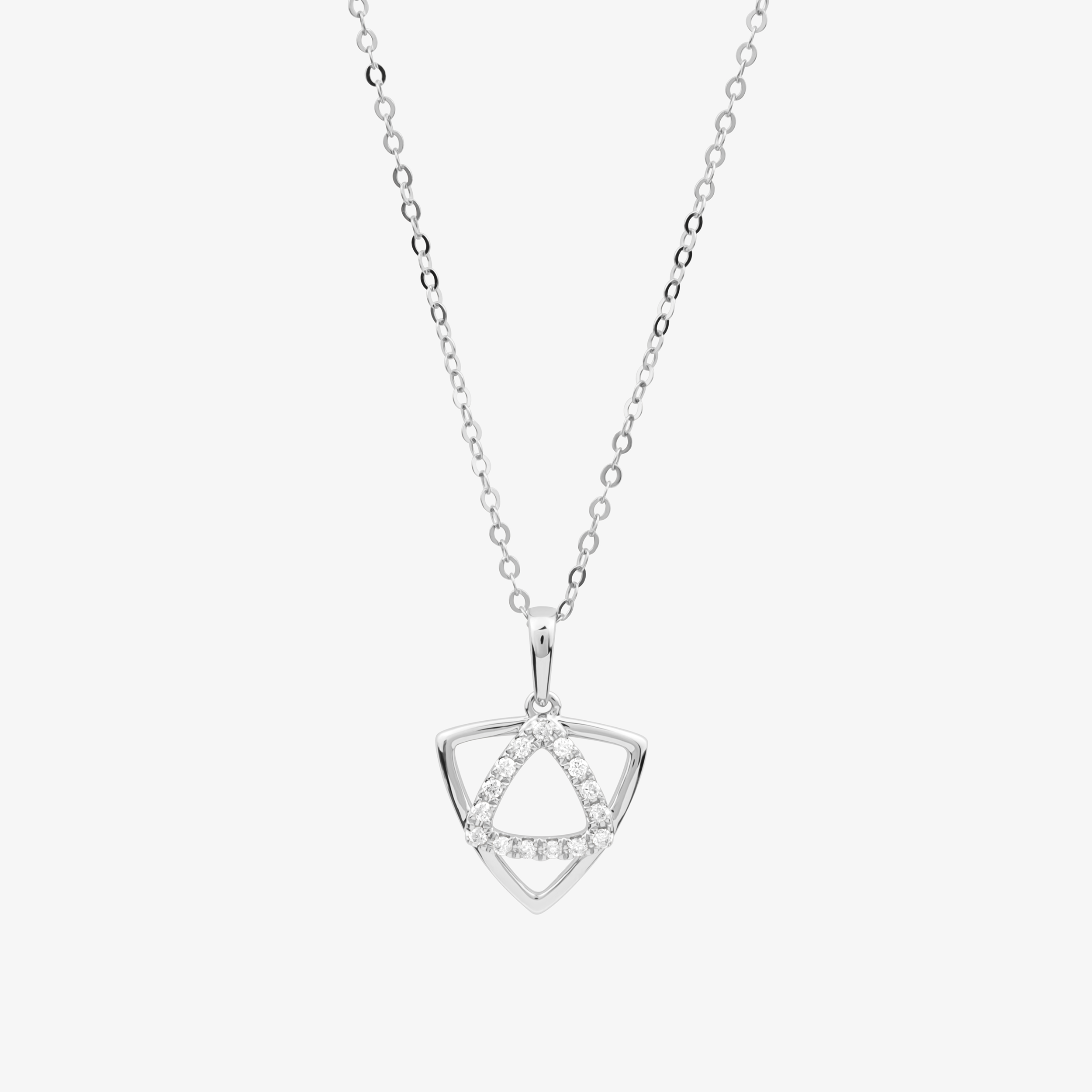 Triangle Necklace In 18K Solid White Gold With Diamonds