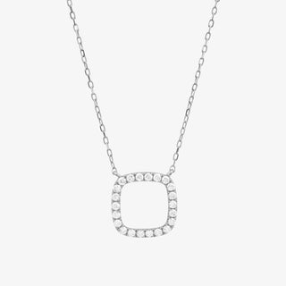 Rounded Square Necklace In 18K Solid White Gold With Diamonds