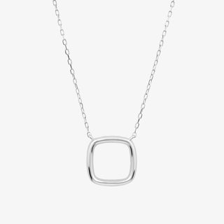 Rounded Square Necklace In 18K Solid White Gold With Diamonds