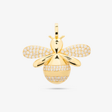 Large Bee Pendant In 14K Solid Yellow Gold With Diamonds