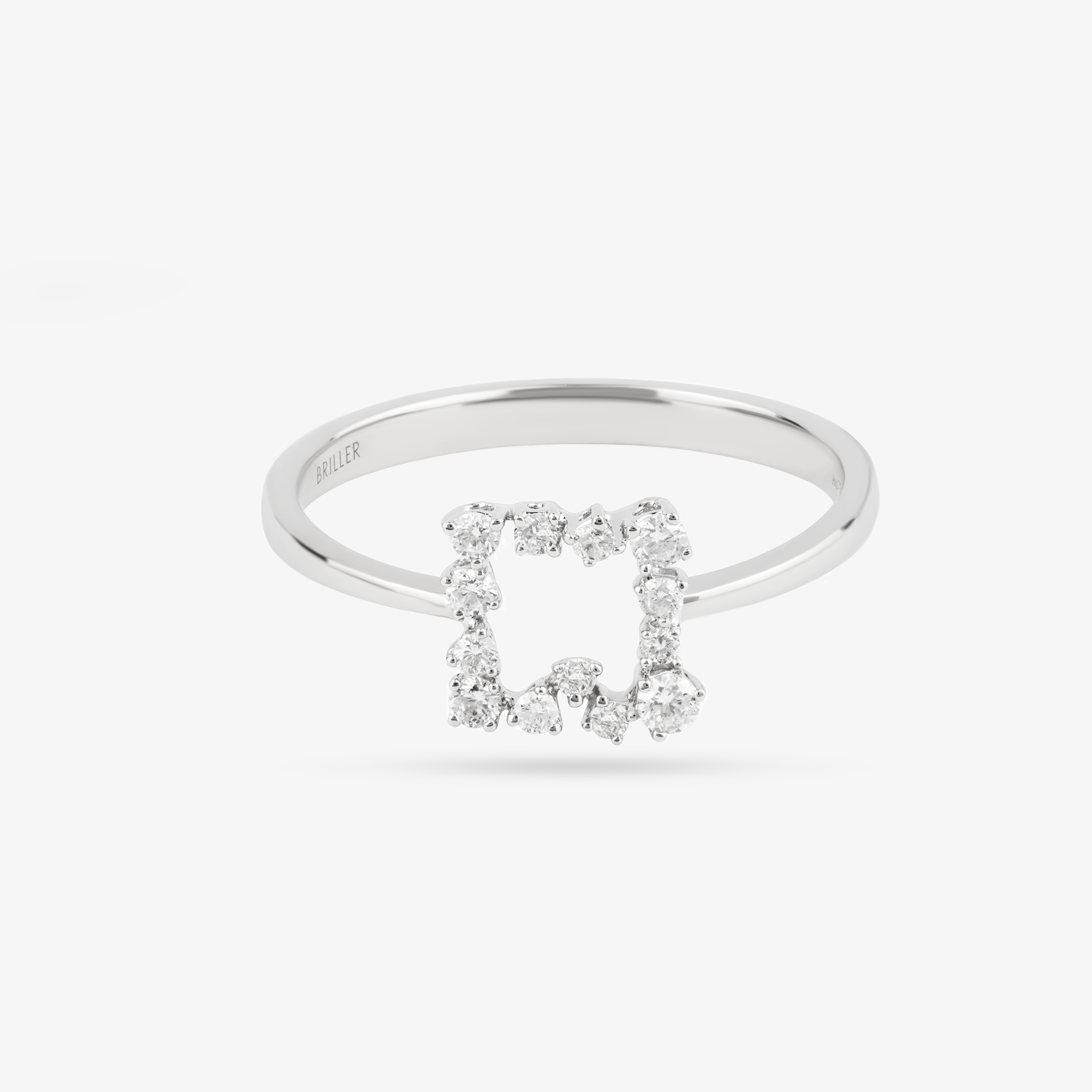 Square Ring In 18K Solid White Gold With Diamonds