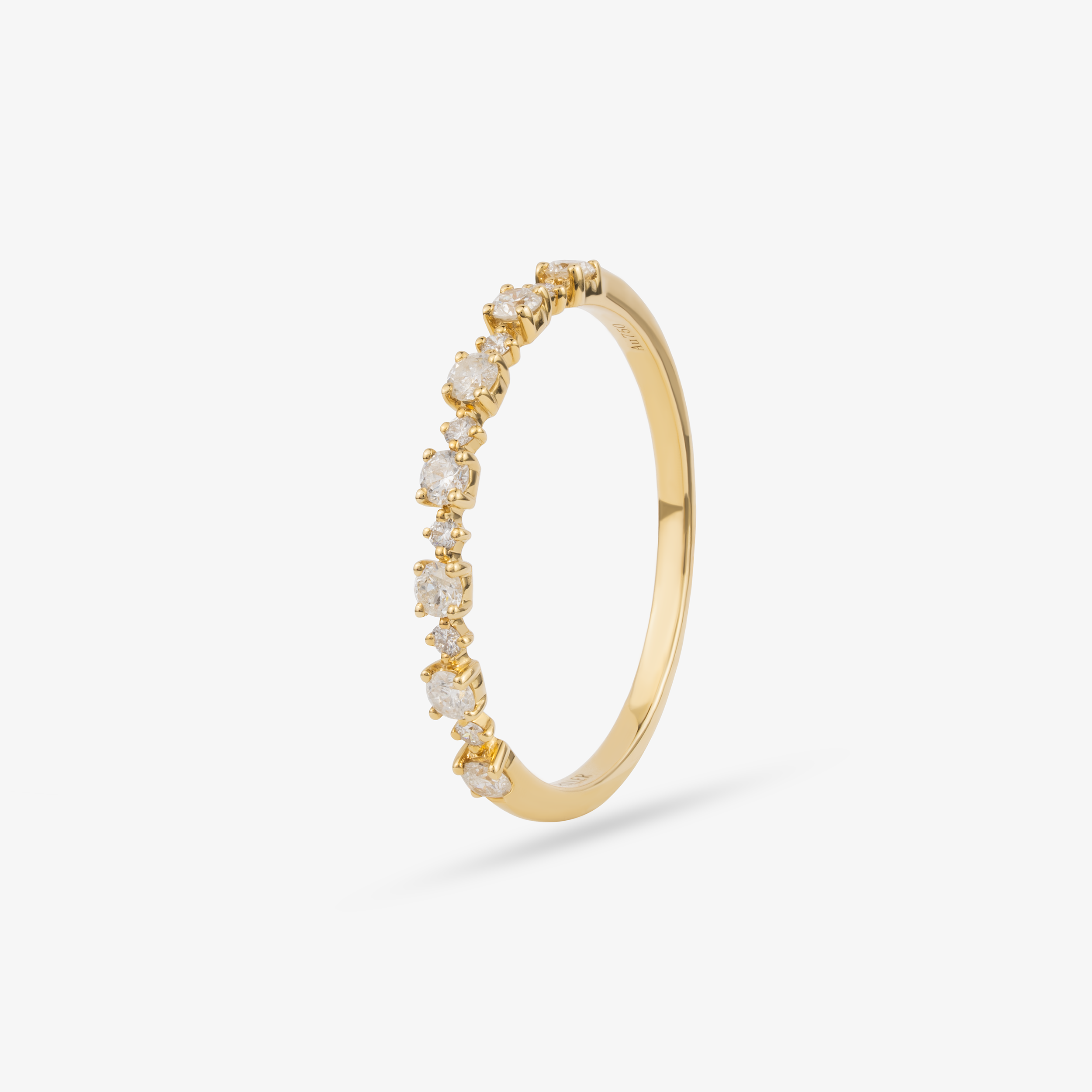Diamond Row Ring In 18K Solid Yellow Gold With Diamonds