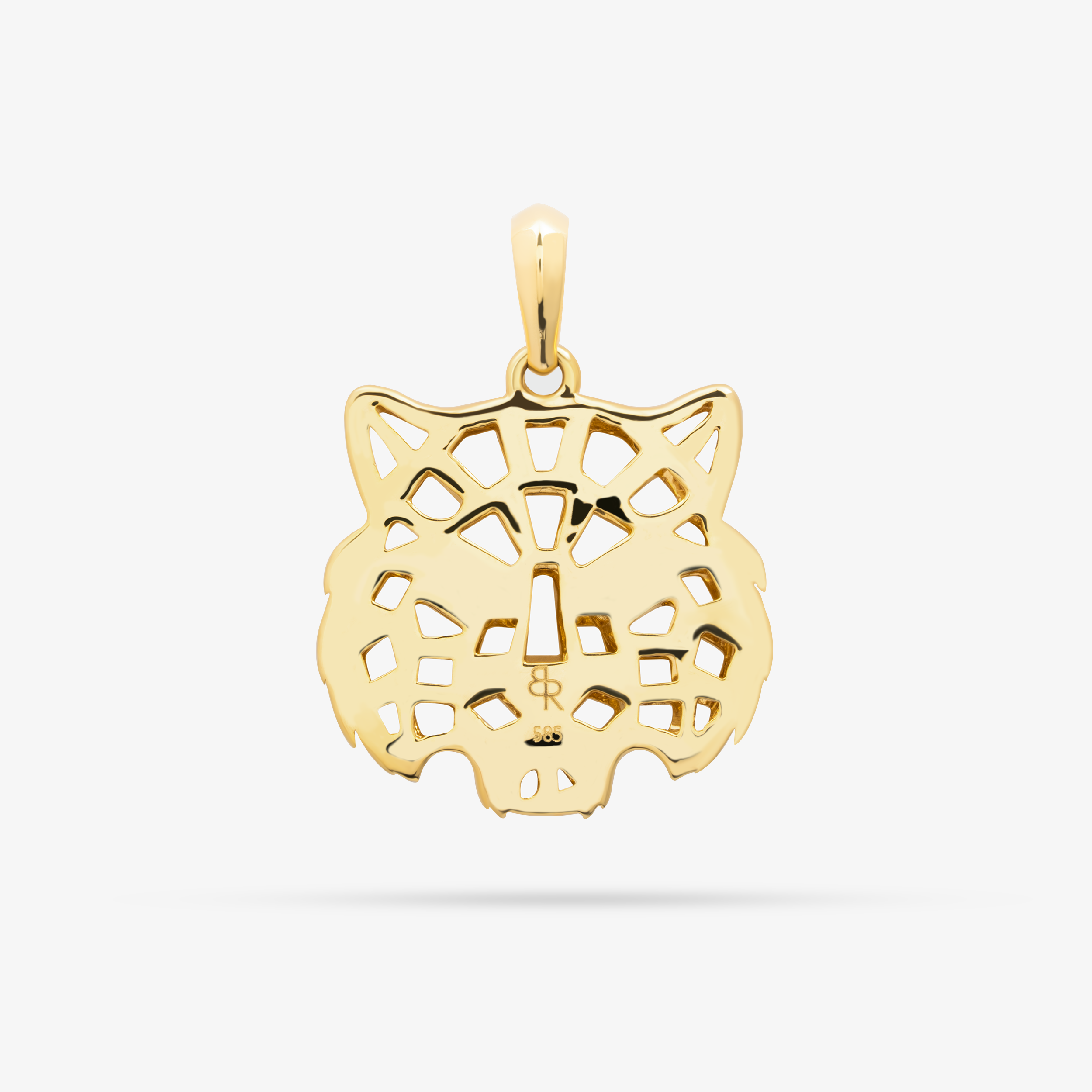 Tiger Pendant In 14K Solid Yellow Gold With Diamonds