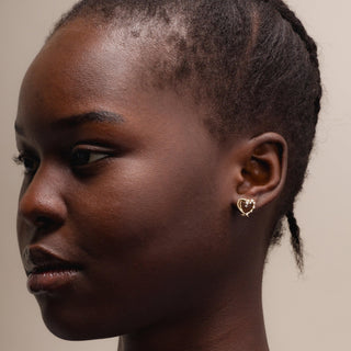 Heart Earrings In 18K Solid Yellow Gold With Diamonds