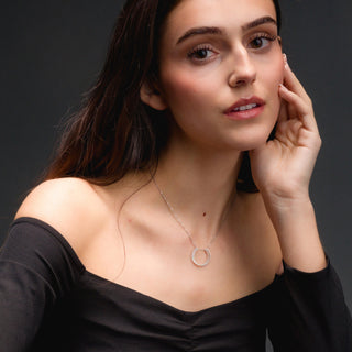 Open Circle Necklace In 18K Solid White Gold With Diamonds