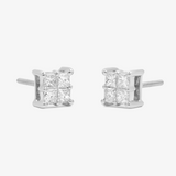 1 Carat Princess-Cut Diamond Stud Earrings In 14K Solid White Gold