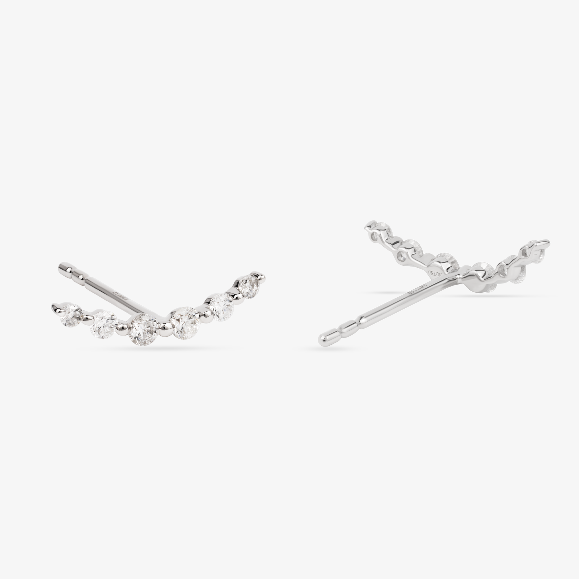Curved Bar Earrings In 18K Solid White Gold With Diamonds