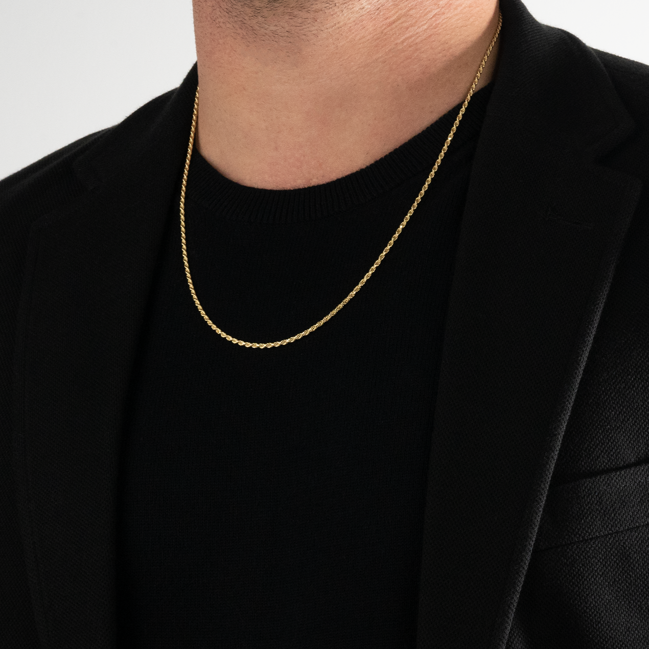 Diamond-Cut Solid Rope Chain, 2mm