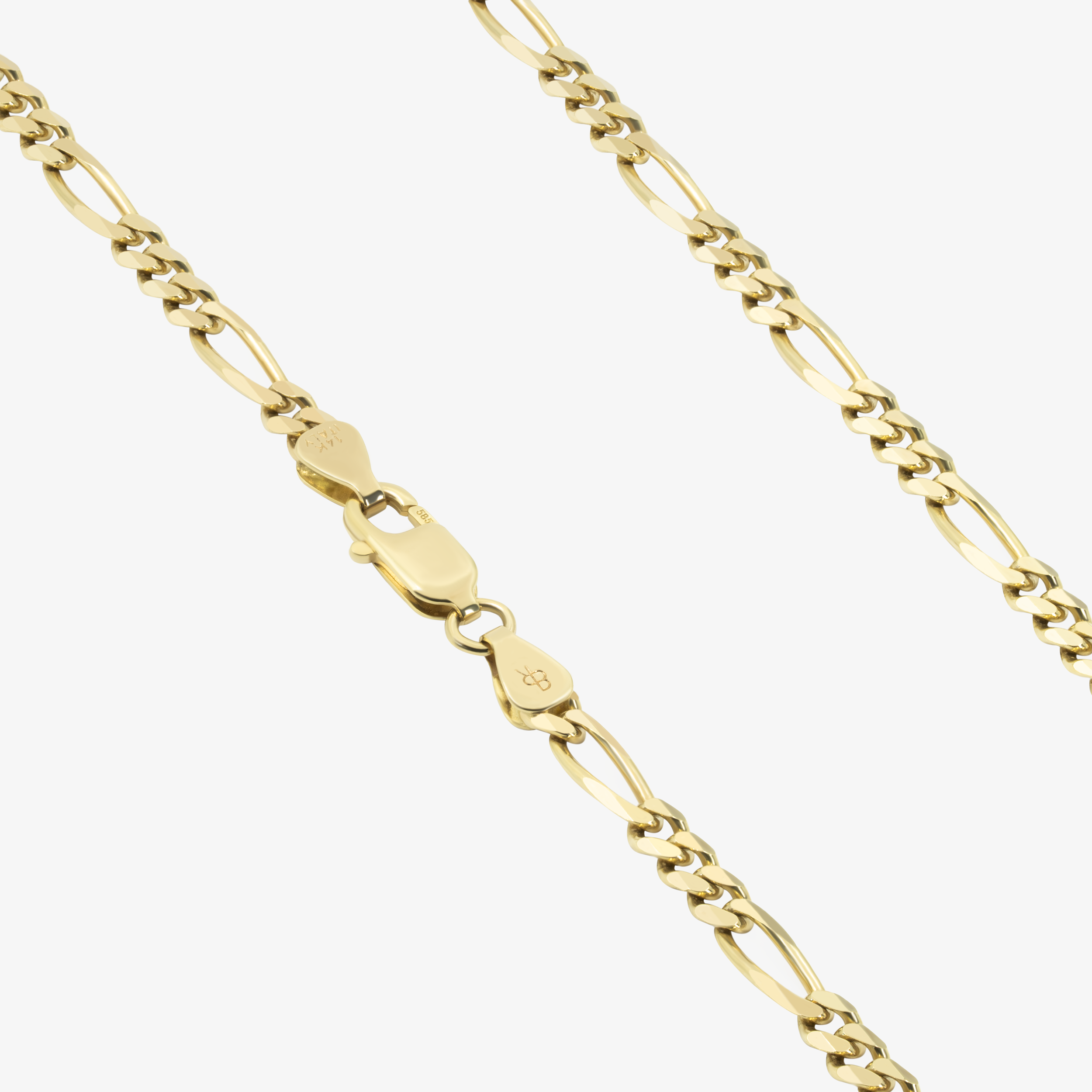 3.4mm Figaro Chain In 14K Solid Yellow Gold