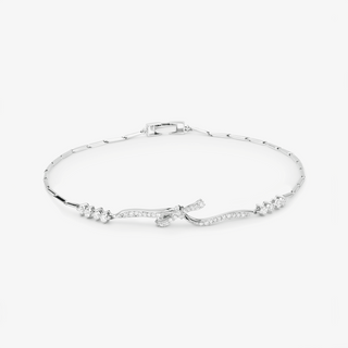 Diamond Bow Bracelet In 18K Solid White Gold