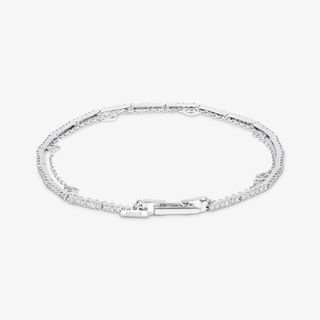 Two Layer Diamond Bracelet In 18K Solid White Gold
