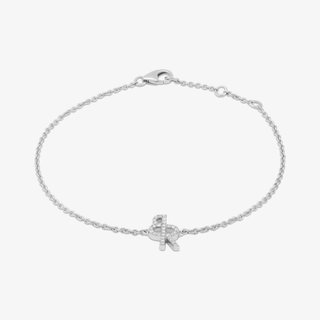 Logo Bracelet In 14K Solid White Gold With Diamonds