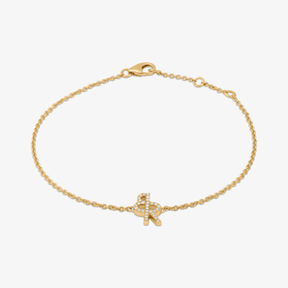 Logo Bracelet In 14K Solid Yellow Gold With Diamonds