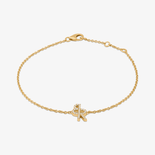Logo Bracelet In 14K Solid Yellow Gold With Diamonds
