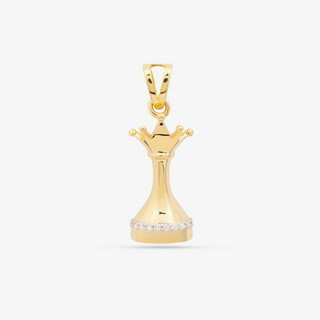 Queen Chess Pendant In 14K Solid Yellow Gold With Diamonds