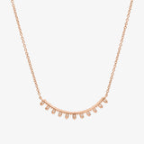 Curved Bar Necklace In 18K Solid Rose Gold With Diamonds
