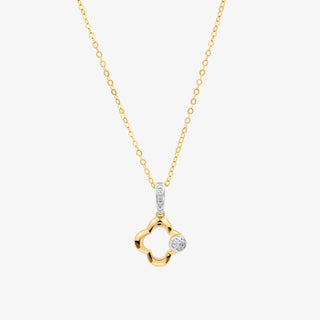 Clover Necklace In 18K Solid Yellow Gold With Diamonds