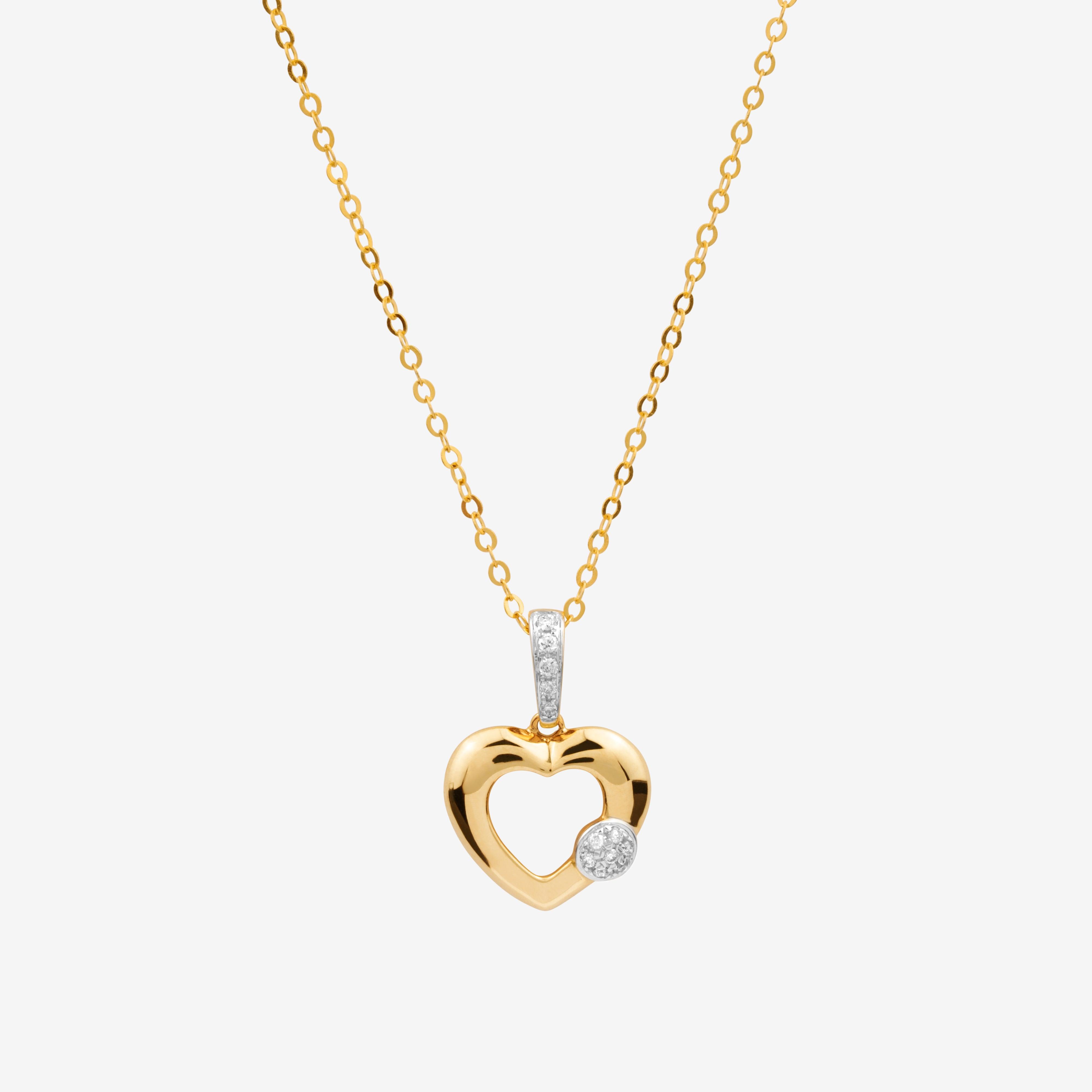 Heart Necklace In 18K Solid Yellow Gold With Diamonds