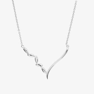 Curved V Necklace In 18K Solid White Gold With Diamonds