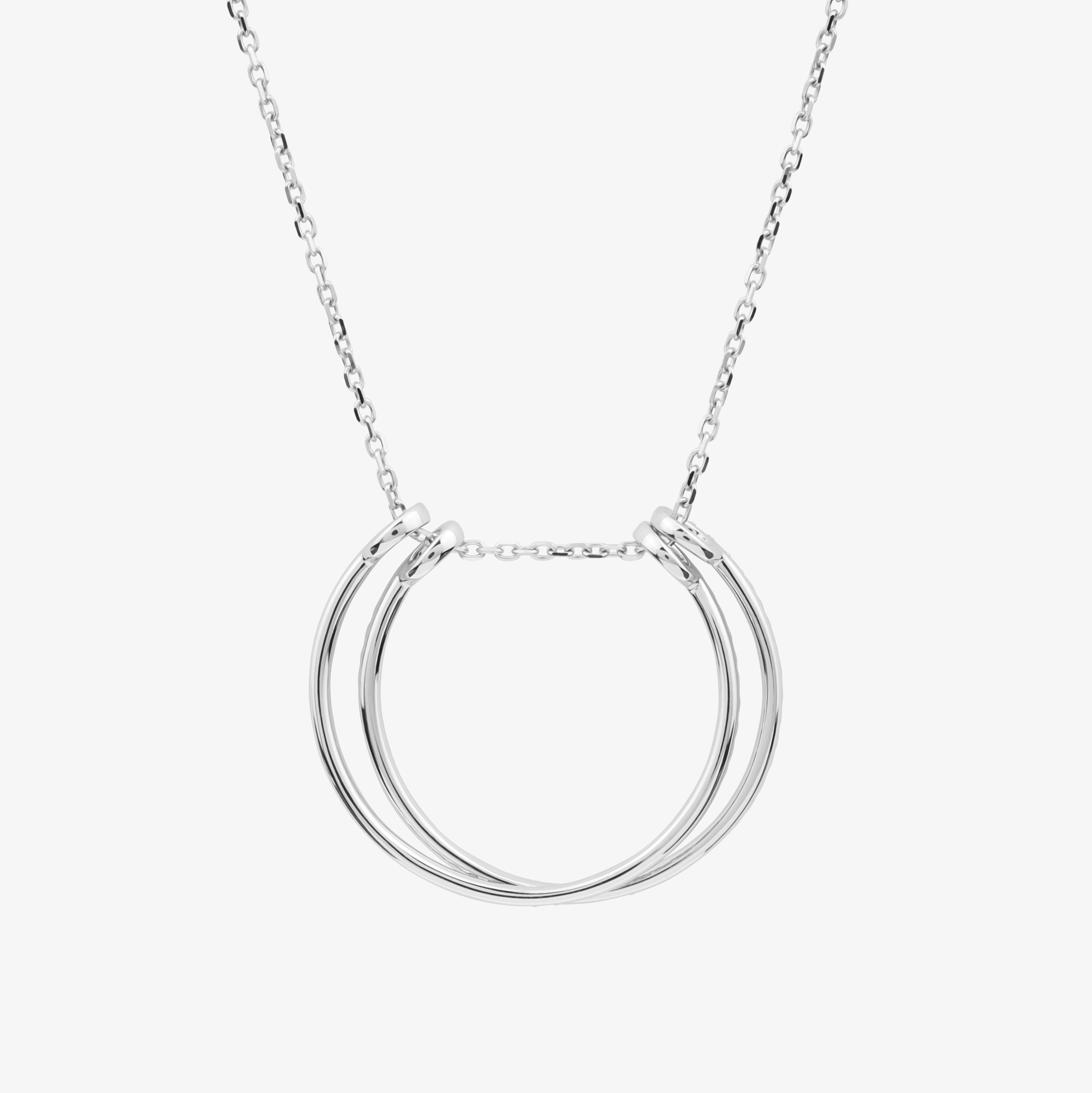 Open Circle Necklace In 18K Solid White Gold With Diamonds