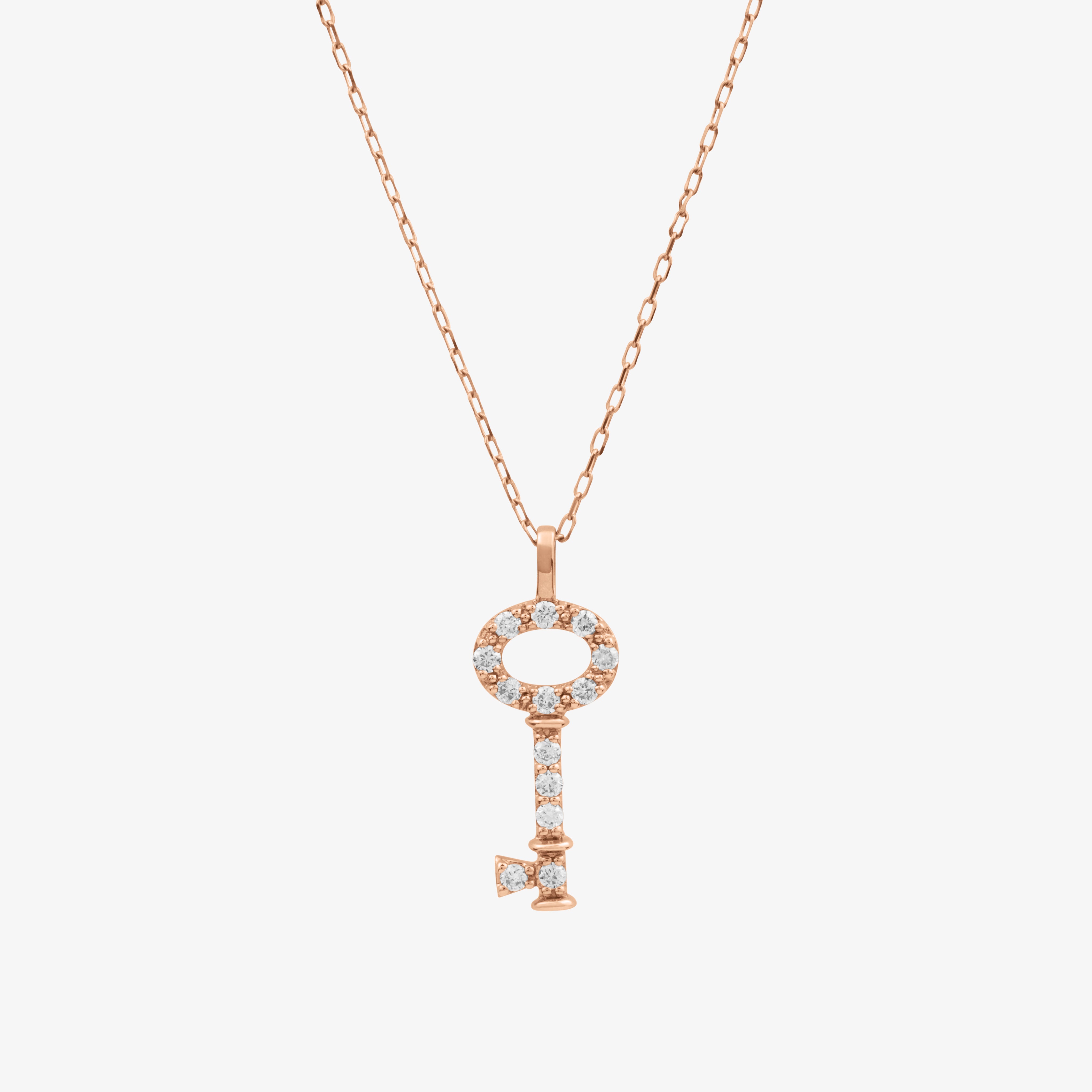 Key Necklace In 18K Solid Rose Gold With Diamonds