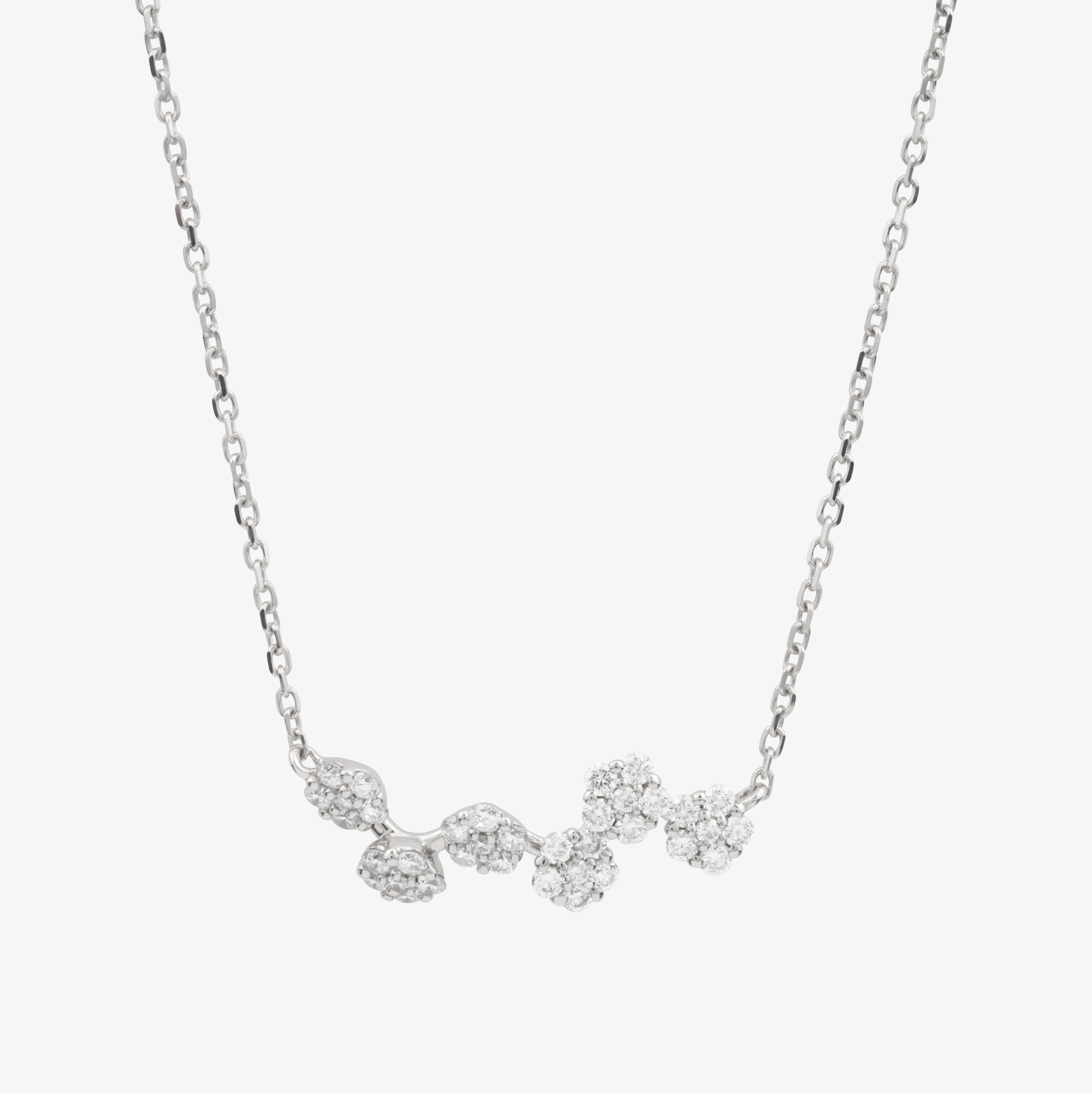 Floral Cluster Necklace In 18K Solid White Gold With Diamonds