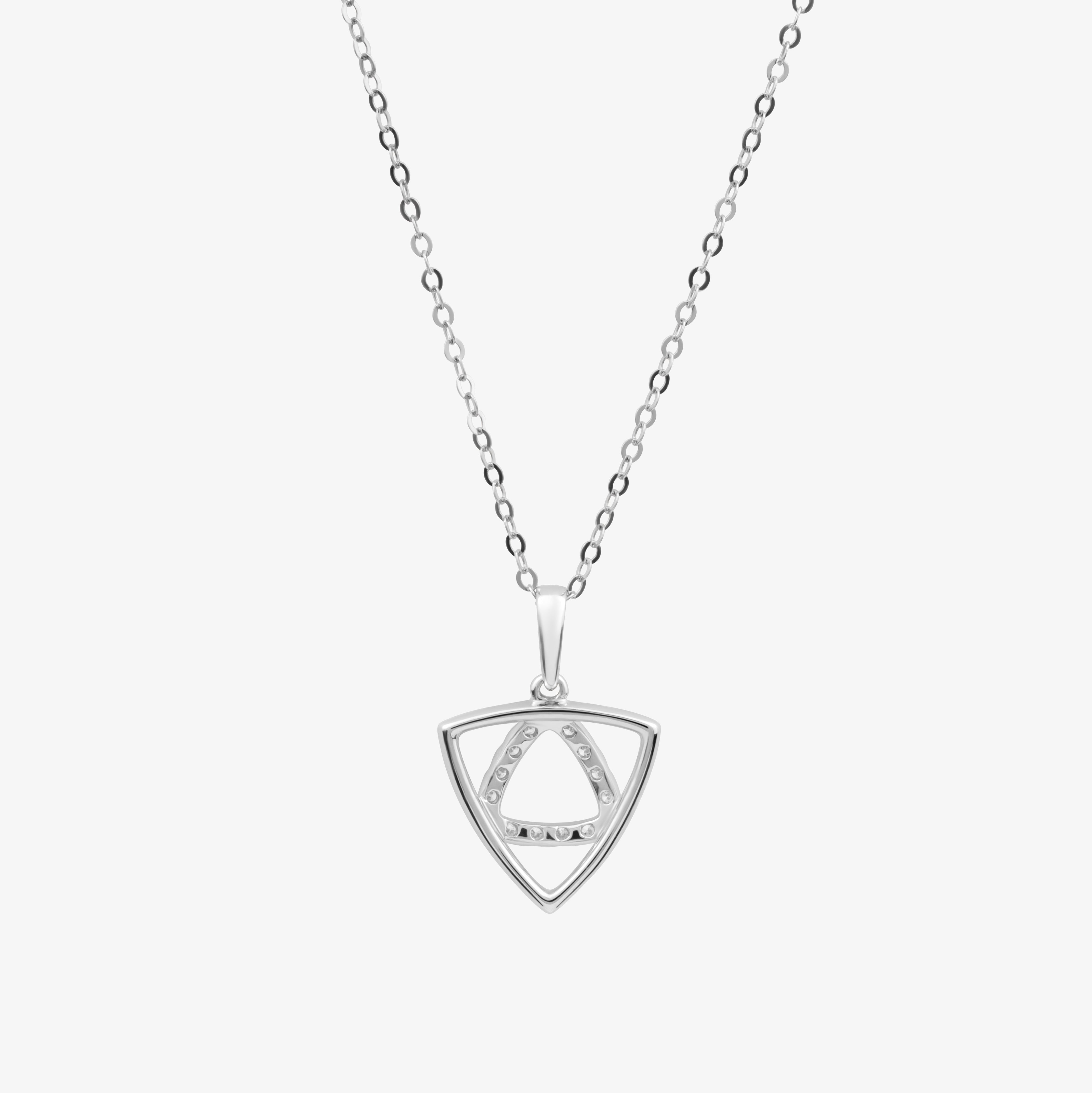 Triangle Necklace In 18K Solid White Gold With Diamonds