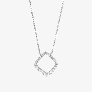 Square Necklace In 18K Solid White Gold With Diamonds