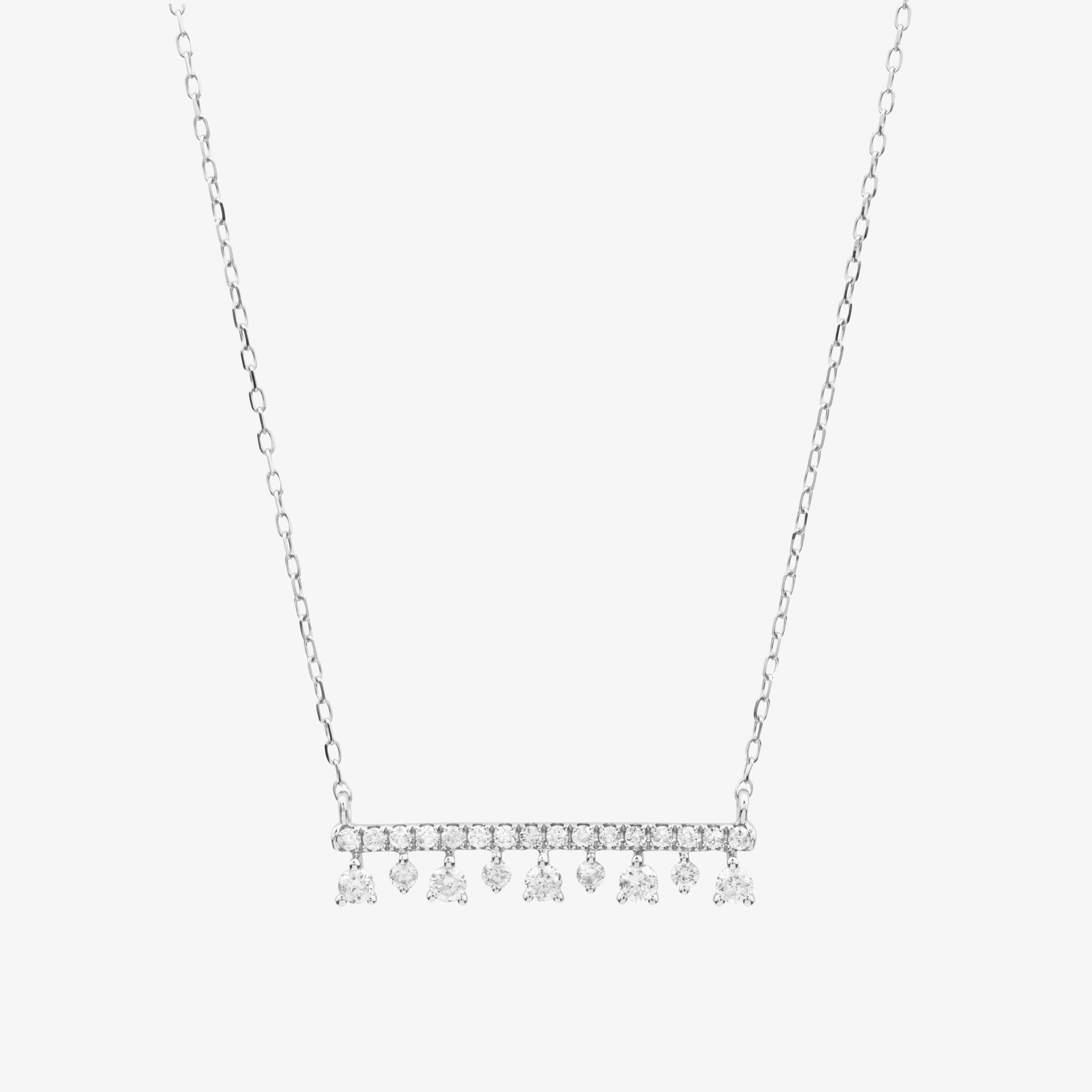 Bar Necklace In 18K Solid White Gold With Diamonds