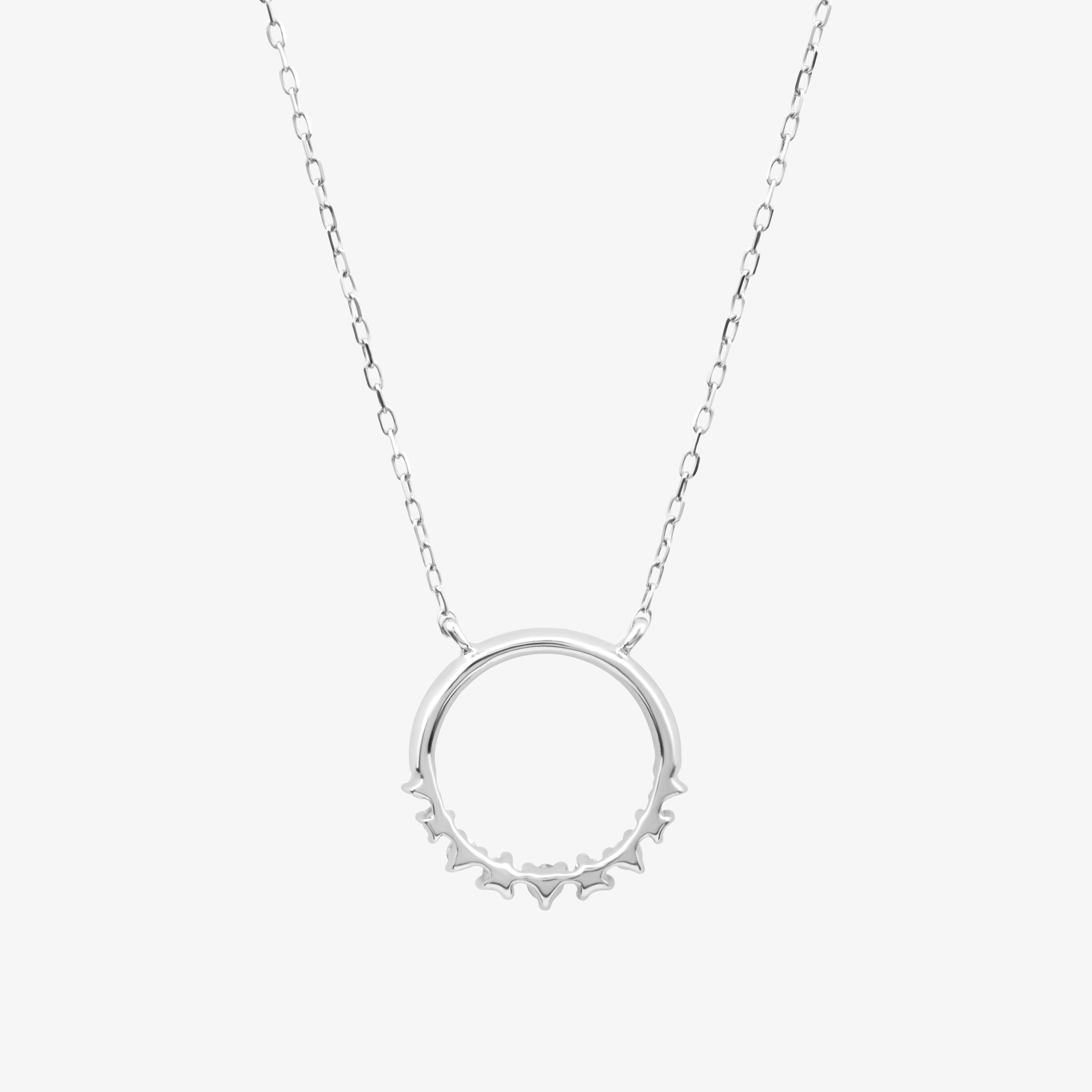 Circle Necklace In 18K Solid White Gold With Diamonds