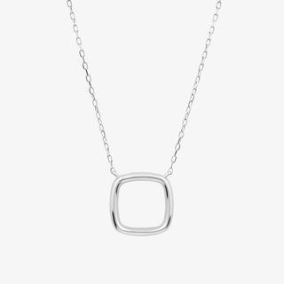 Rounded Square Necklace In 18K Solid White Gold With Diamonds