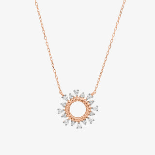 Sun Necklace In 18K Solid Rose and white Gold With Diamonds