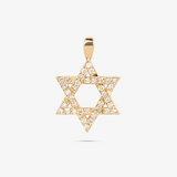 Star of David Large Pendant In 14K Solid Yellow Gold With Diamonds