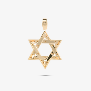 Star of David Large Pendant In 14K Solid Yellow Gold With Diamonds