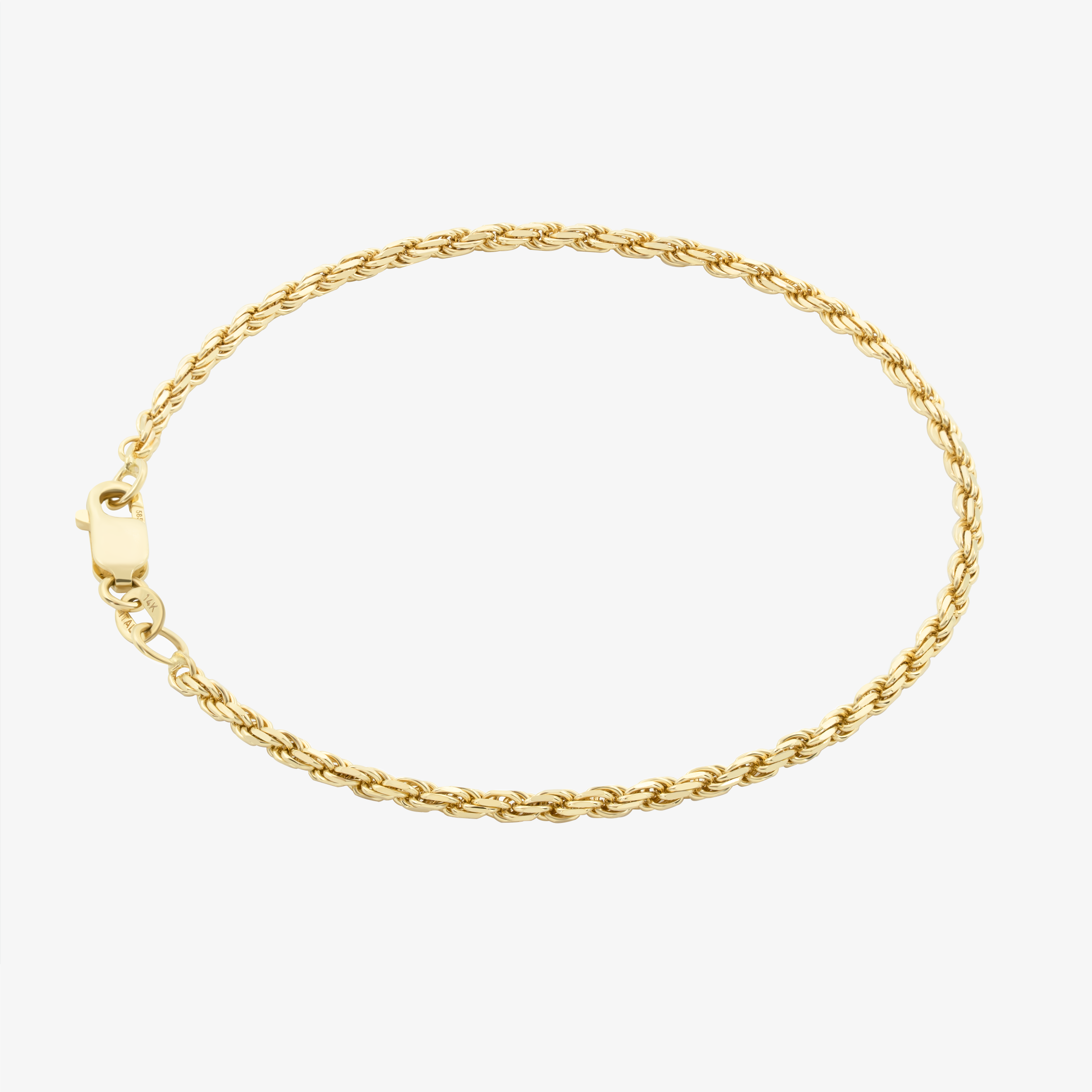 2.6mm Rope Bracelet In 14K Solid Yellow Gold