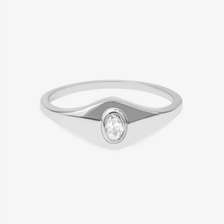Diamond Signet Ring In 14K Solid White Gold