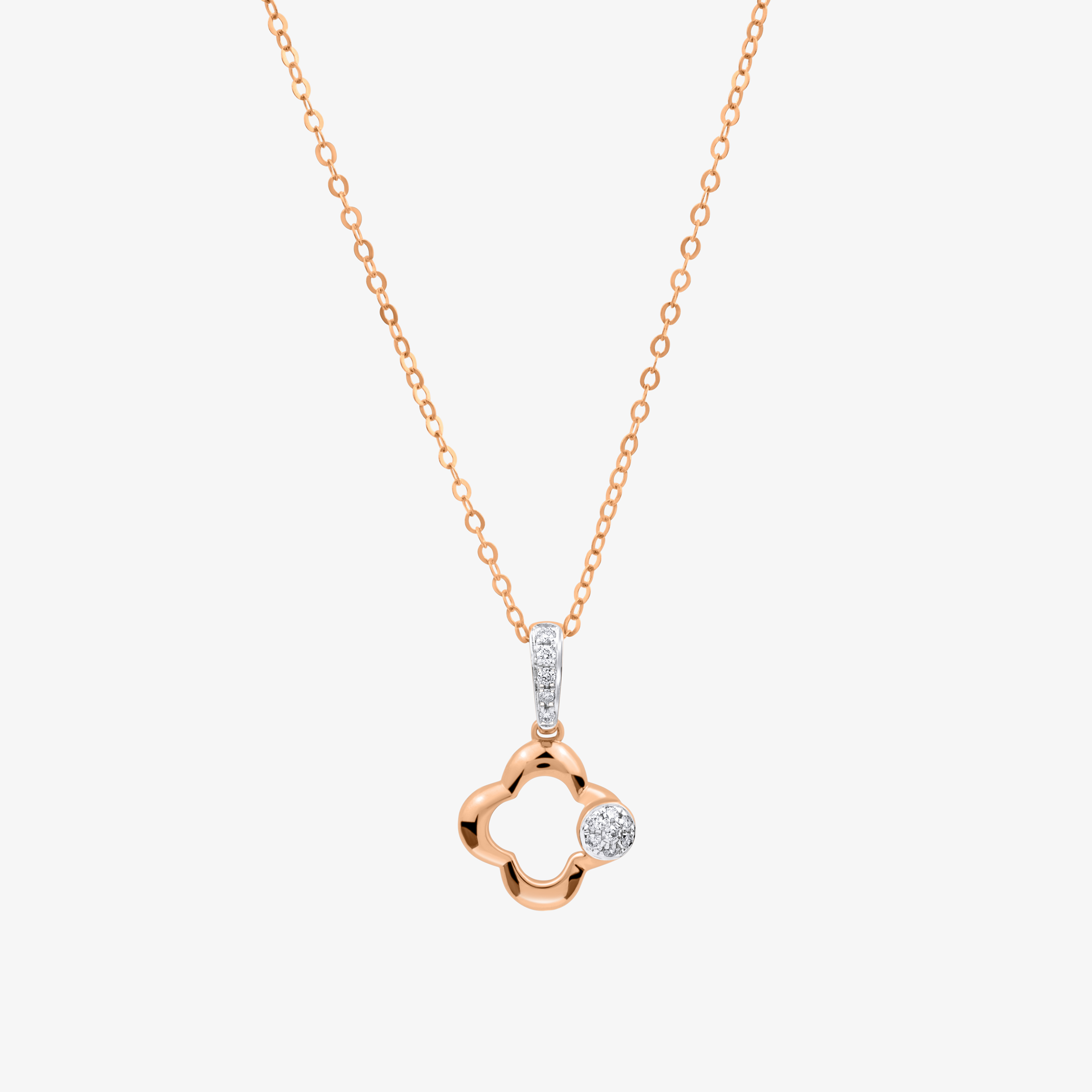 Clover Necklace In 18K Solid Rose Gold With Diamonds