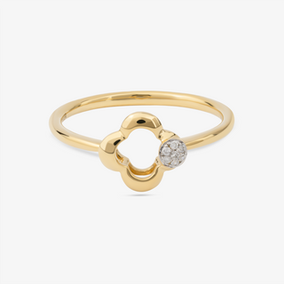 Clover Ring In 18K Solid Yellow Gold With Diamonds
