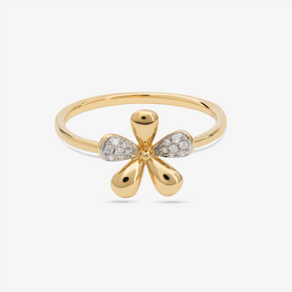 Clover Ring In 18K Solid Yellow Gold With Diamonds
