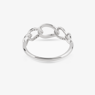 Round Link Ring In 18K Solid White Gold With Diamonds