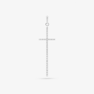 Cross Pendant In 14K Solid White Gold With Diamonds