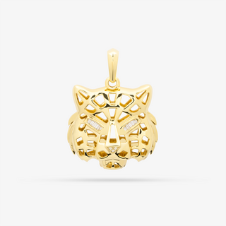 Tiger Pendant In 14K Solid Yellow Gold With Diamonds