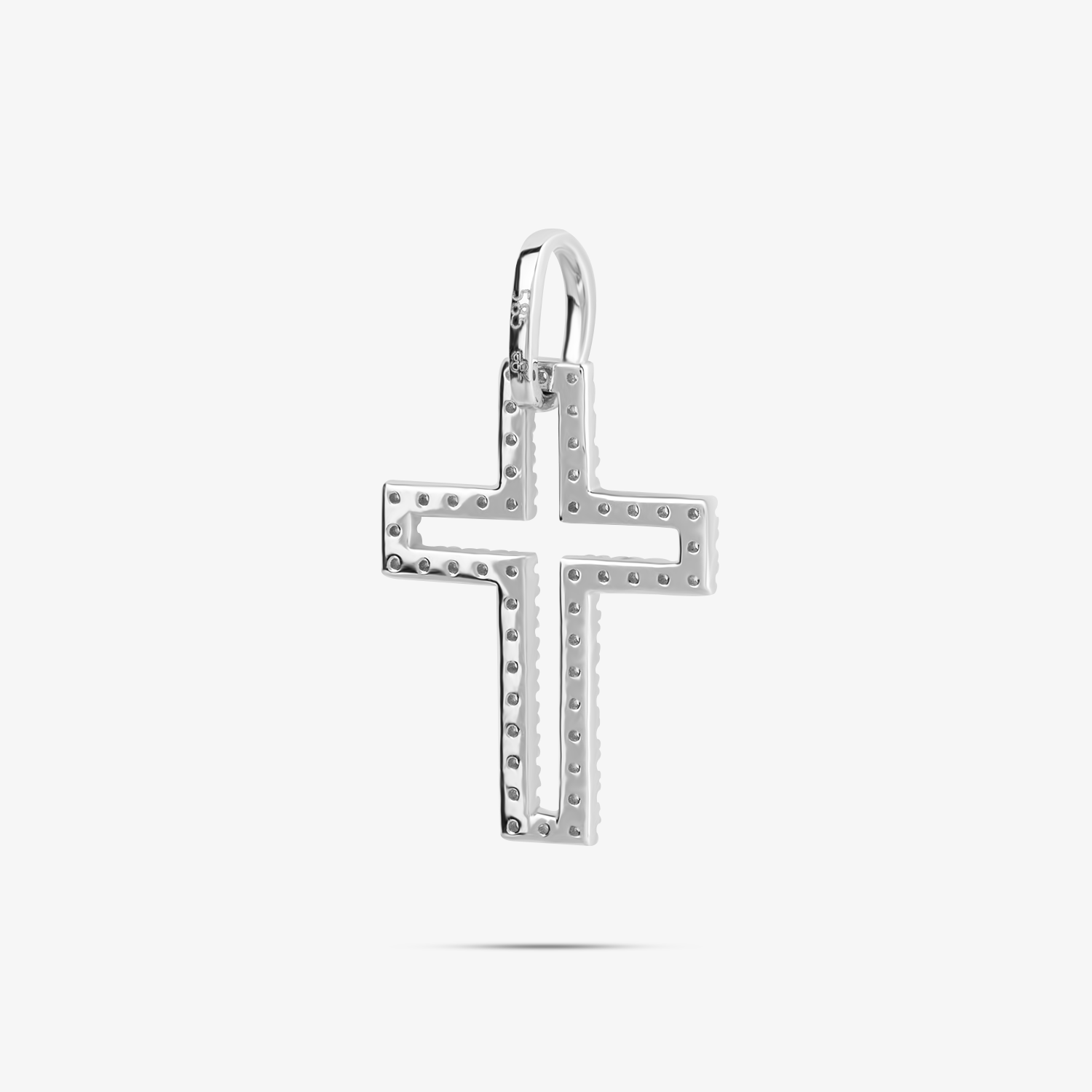 Open Cross Pendant In 14K Solid White Gold With Diamonds