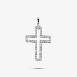 Open Cross Pendant In 14K Solid White Gold With Diamonds