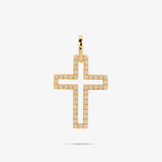 Open Cross Pendant In 14K Solid Yellow Gold With Diamonds