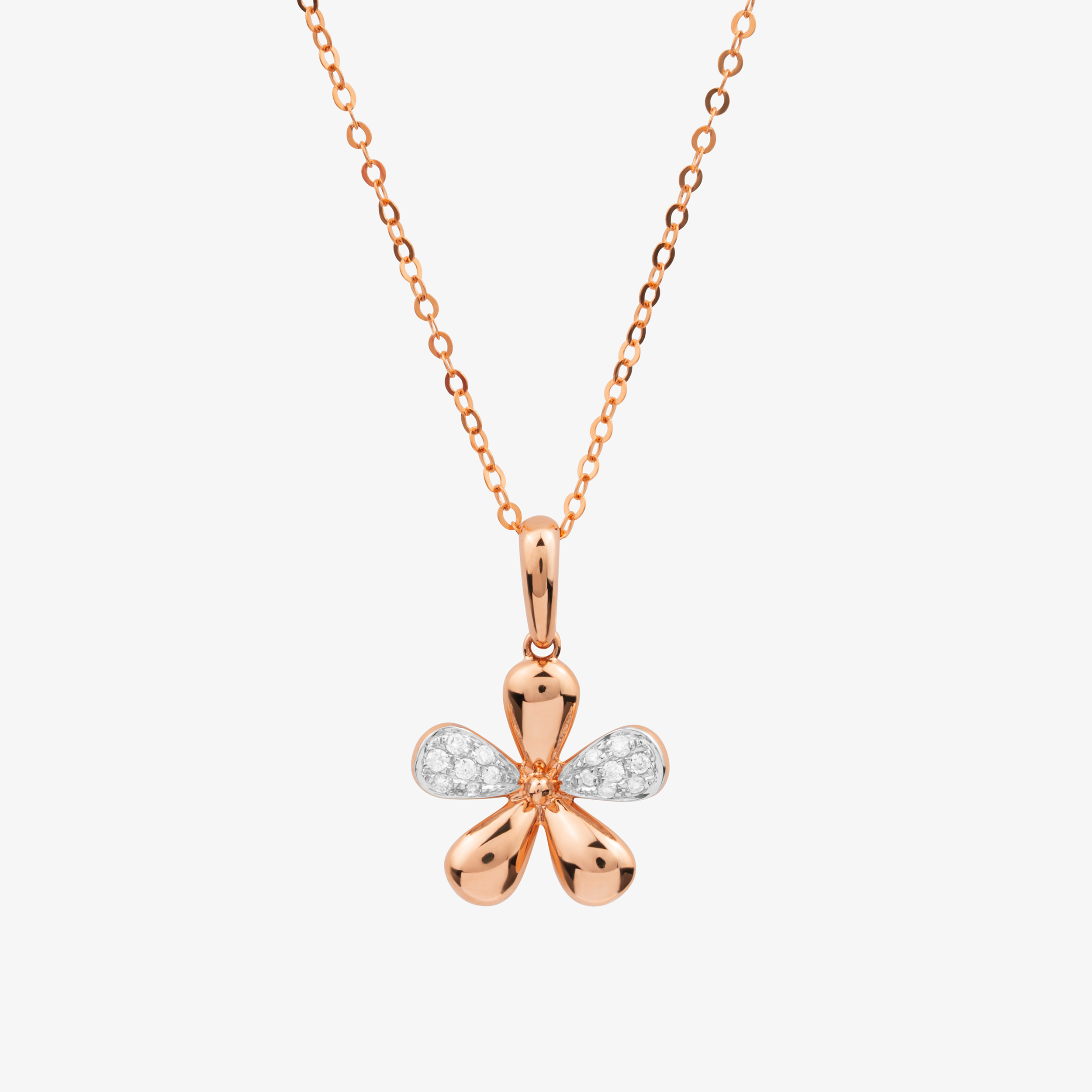 Clover Necklace In 18K Solid Rose Gold With Diamonds