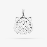 Tiger Pendant In 14K Solid White Gold With Diamonds