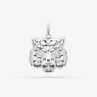 Tiger Pendant In 14K Solid White Gold With Diamonds